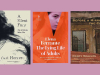 The covers to three of the 75 Notable Translations of 2020 juxtaposed against a boysenberry colored background 