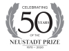 Logo: Text reads "Celebrating 50 Years of the Neustadt Prize. 1970-2020"