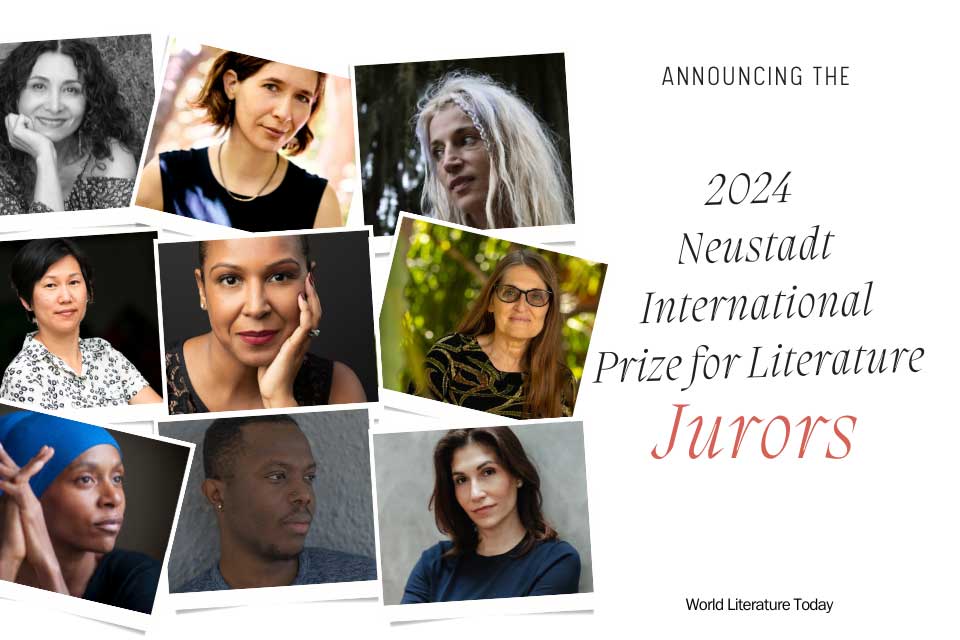 Photos of the 2024 Neustadt Jury. Text reads: Announcing the 2024 Neustadt International Prize for Literature Jurors