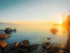 A photograph of sunrise coming up over Lake Baikal