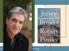 A photograph of Robert Pinsky with the cover to his book Jersey Breaks